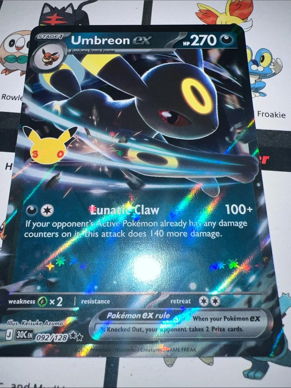 Pokemon Umbreon ex Holo Black and Yellow Foil Collectible Card